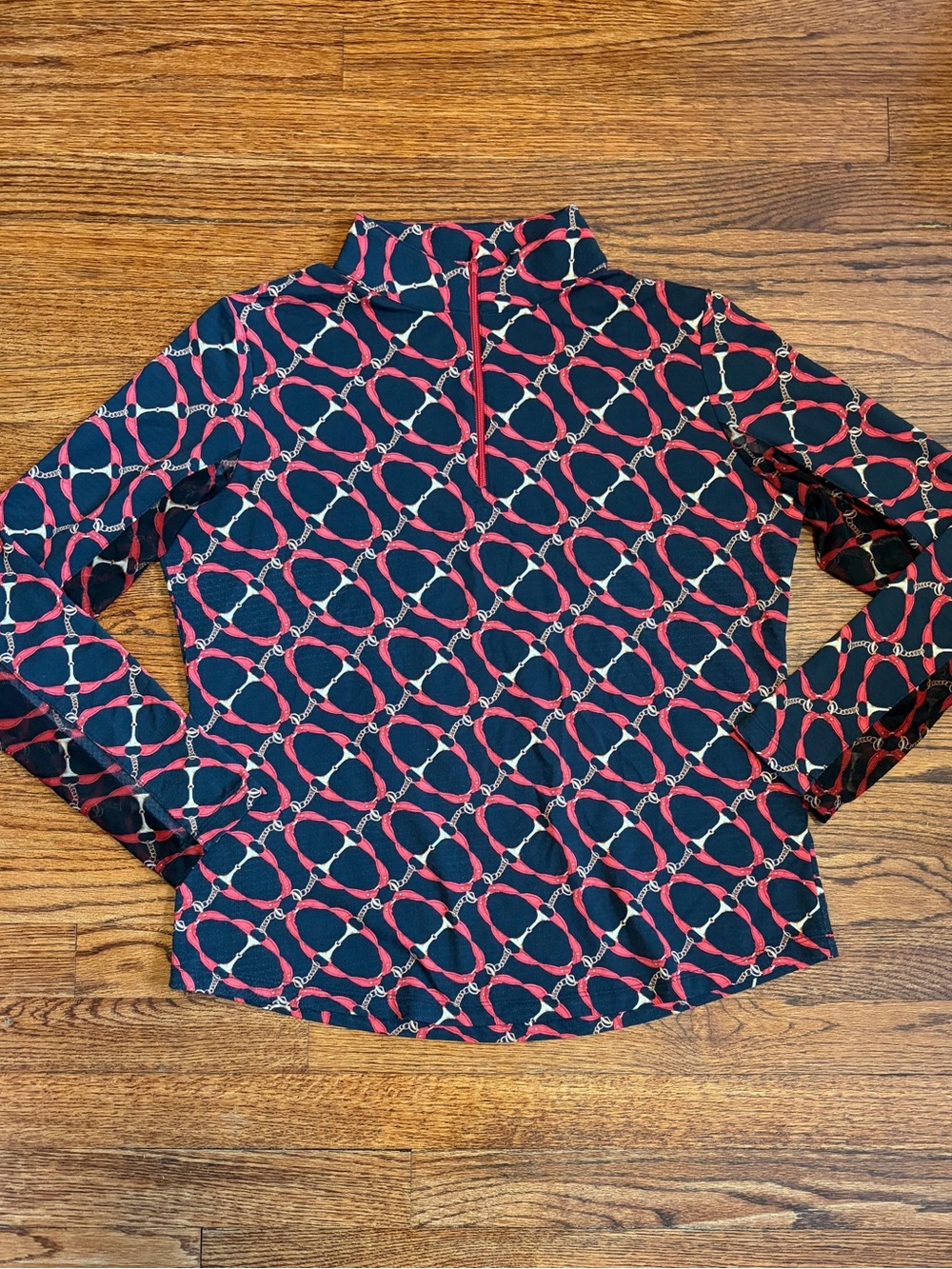 IBKUL Equestrian Print Chain 1/4 Zip Icefil Long Sleeve SPF 50 Women’s Size L